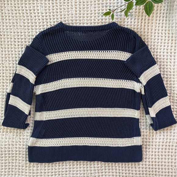 White + Warren Luxury brand Blue and White Crew Neck Sweater - Picture 2 of 4